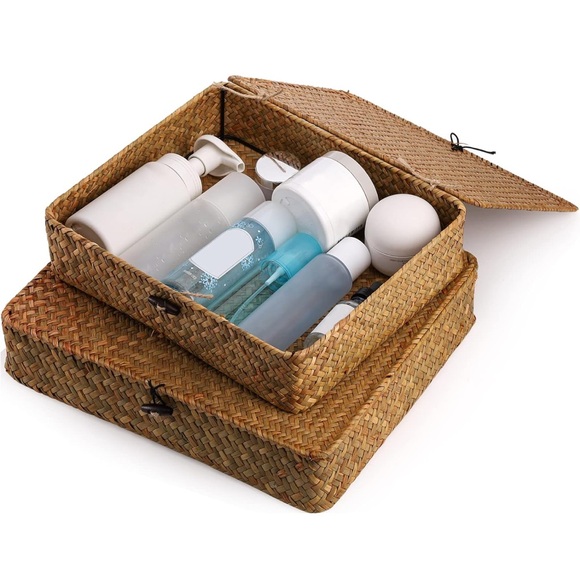 Woven Storage Baskets Set of 2 Stackable - Picture 7 of 8